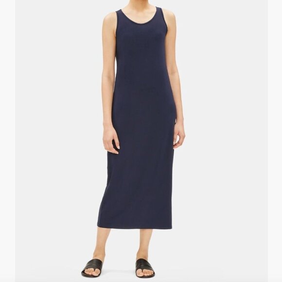 Eileen Fisher Petite System Viscose Jersey Tank Dress Navy Blue - Picture 1 of 7